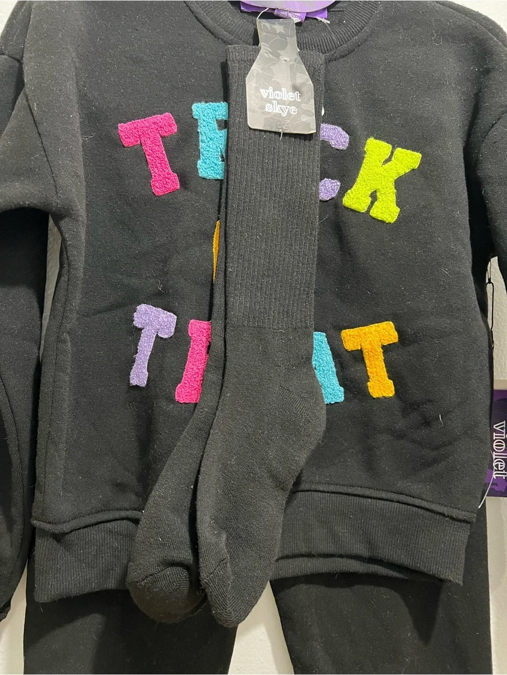 Girls' Black 'Trick or Treat' 3-Piece Sweatshirt & Jogger Set